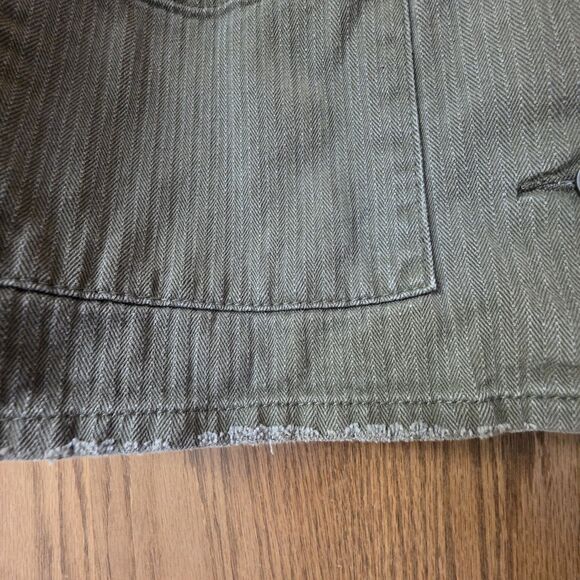 Boom Boom Jeans Jacket L Skull Green Floral Embroidered Button Military Style - Picture 3 of 14